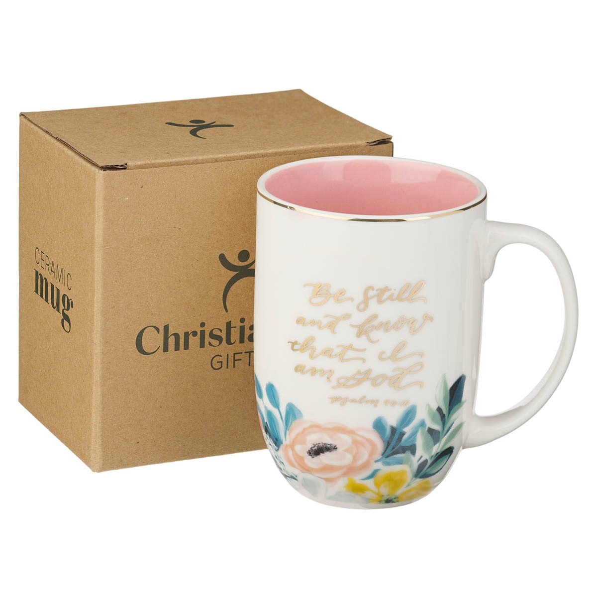 Be Still and Know Pink Floral Ceramic Coffee Mug - Psalm 46:10