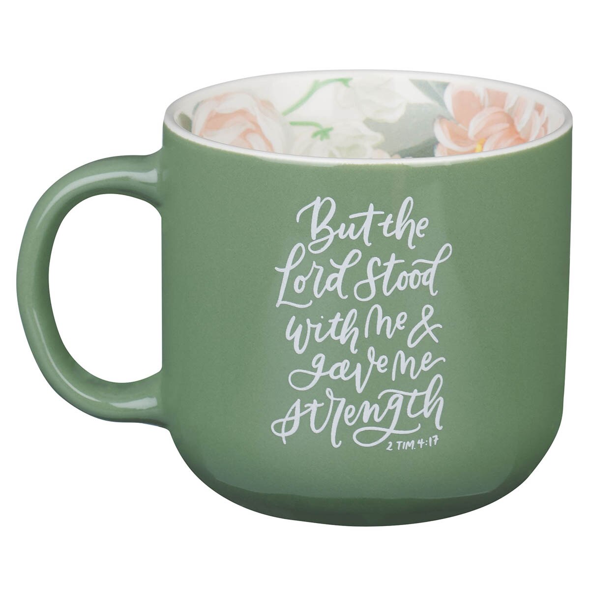 The Lord Stood with Me Sage Green Floral Ceramic Coffee Mug – 2 Timothy 4:17