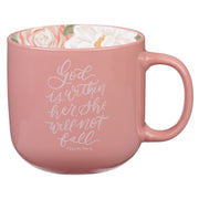 God Is Within Her Rose Pink Floral Ceramic Coffee Mug – Psalm 46:5