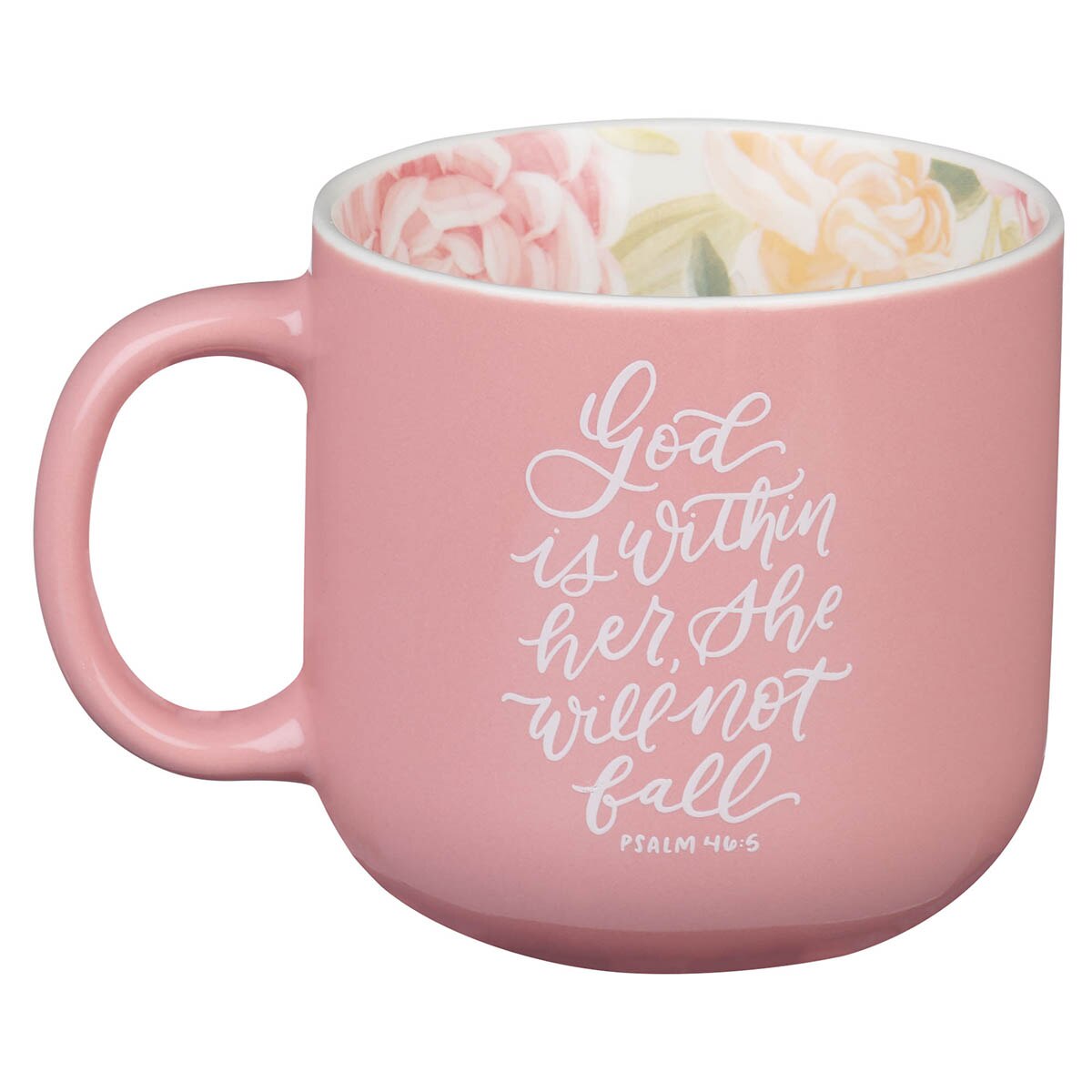 God Is Within Her Rose Pink Floral Ceramic Coffee Mug – Psalm 46:5