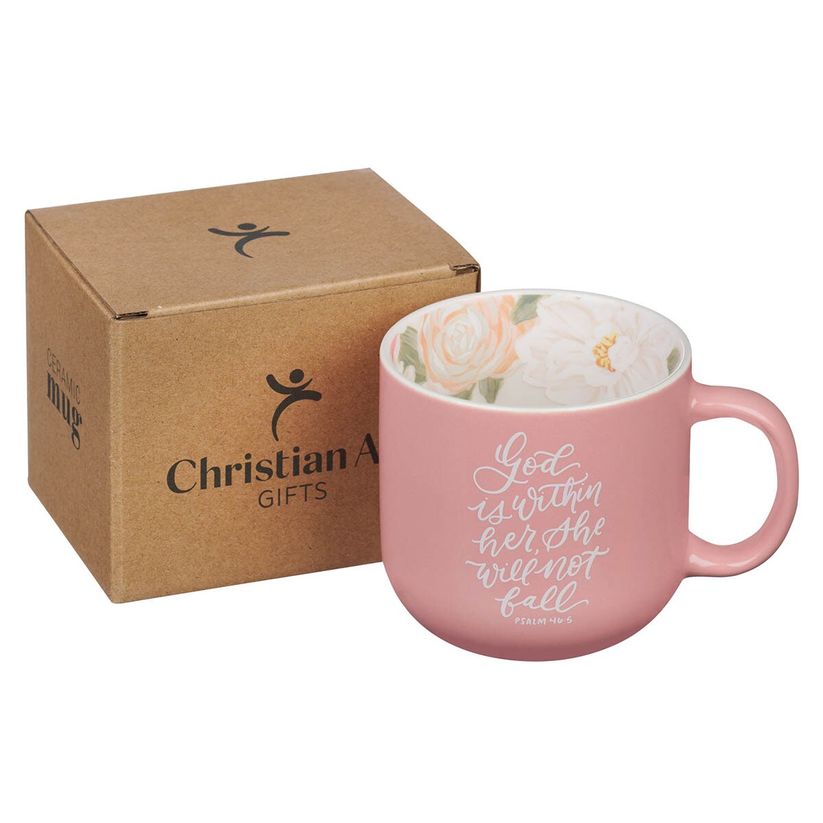 God Is Within Her Rose Pink Floral Ceramic Coffee Mug – Psalm 46:5