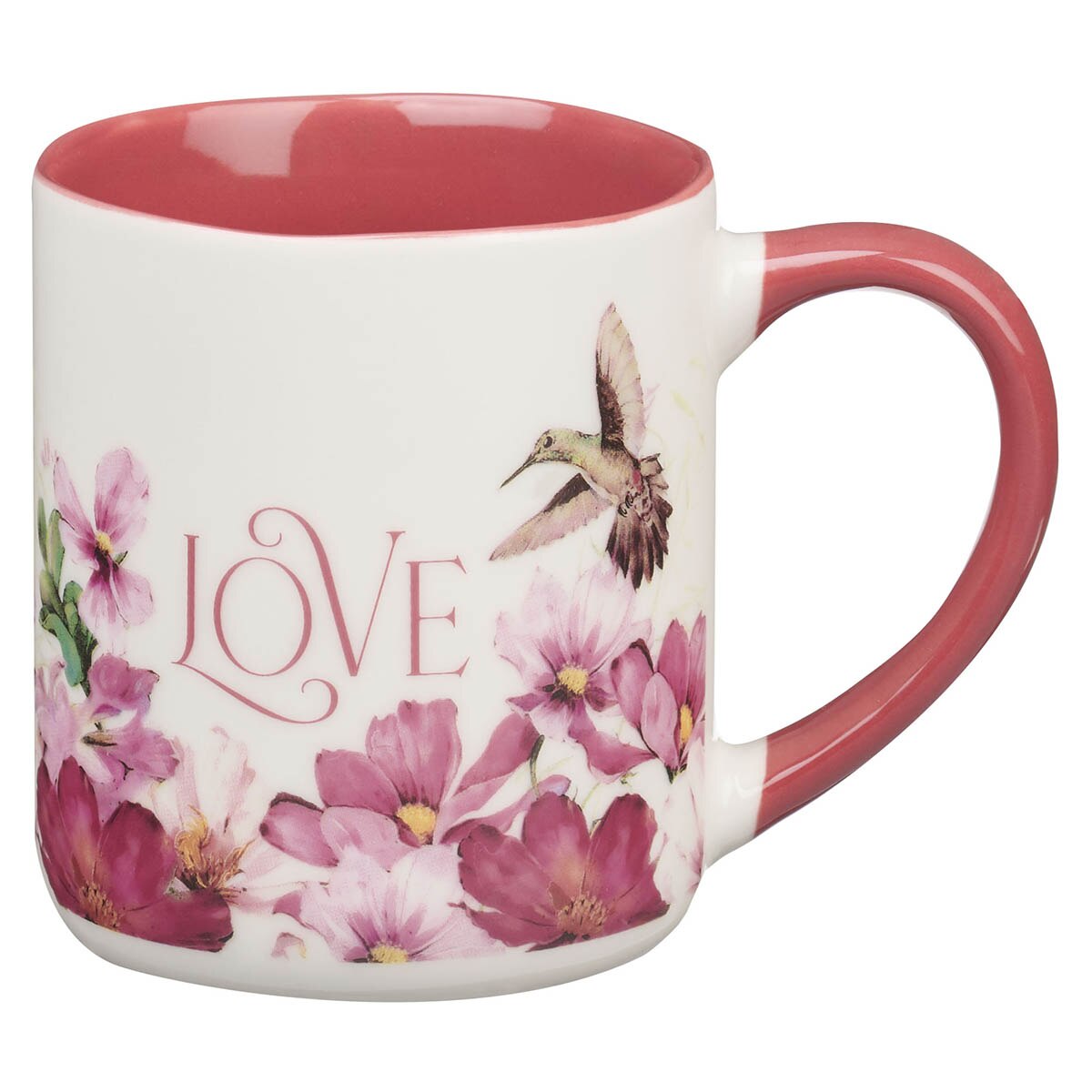 Love Cherry Pink Hummingbird Ceramic Coffee Mug - 1 Corinthians 13:4