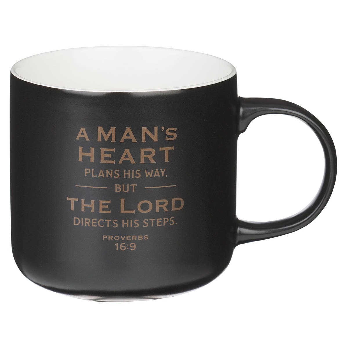 A Man's Heart Black Ceramic Coffee Mug - Proverbs 16:9