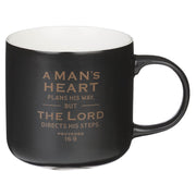 A Man's Heart Black Ceramic Coffee Mug - Proverbs 16:9
