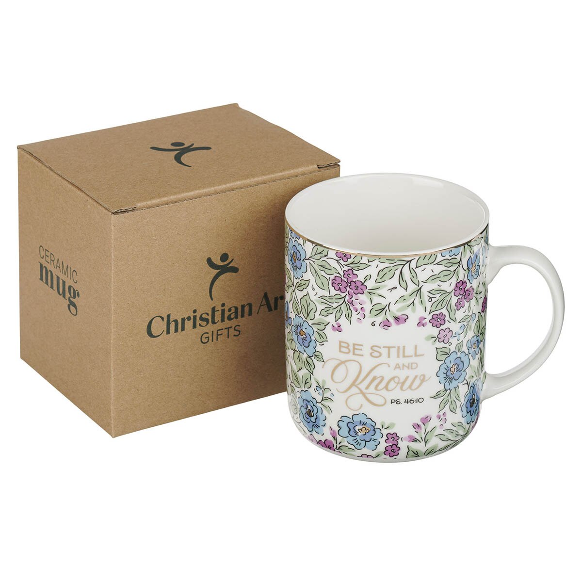 Be Still and Know Purple Trio Floral Ceramic Coffee Mug  - Psalm 46:10