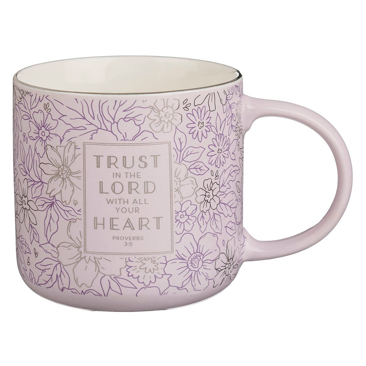 Trust in the Lord Purple Spring Floral Ceramic Coffee Mug - Proverbs 3:5