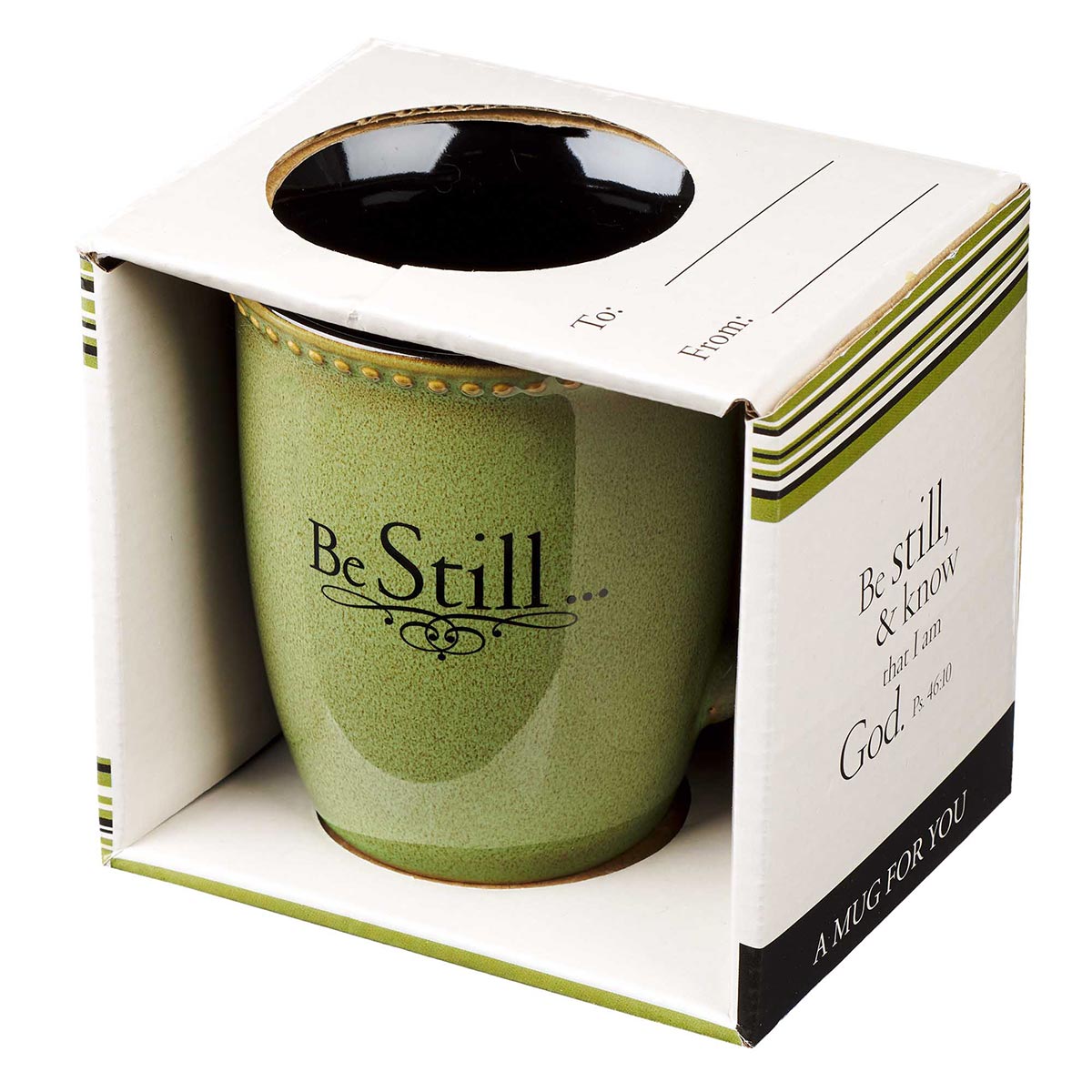 Be Still Sage Green Stoneware Coffee Mug - Psalm 46:10