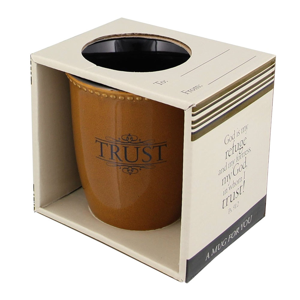Trust Saddle Tan Stoneware Coffee Mug  -  Psalm 91:2