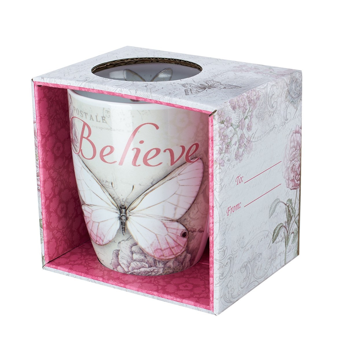 Believe Pink Butterfly Coffee Mug - Mark 9:23