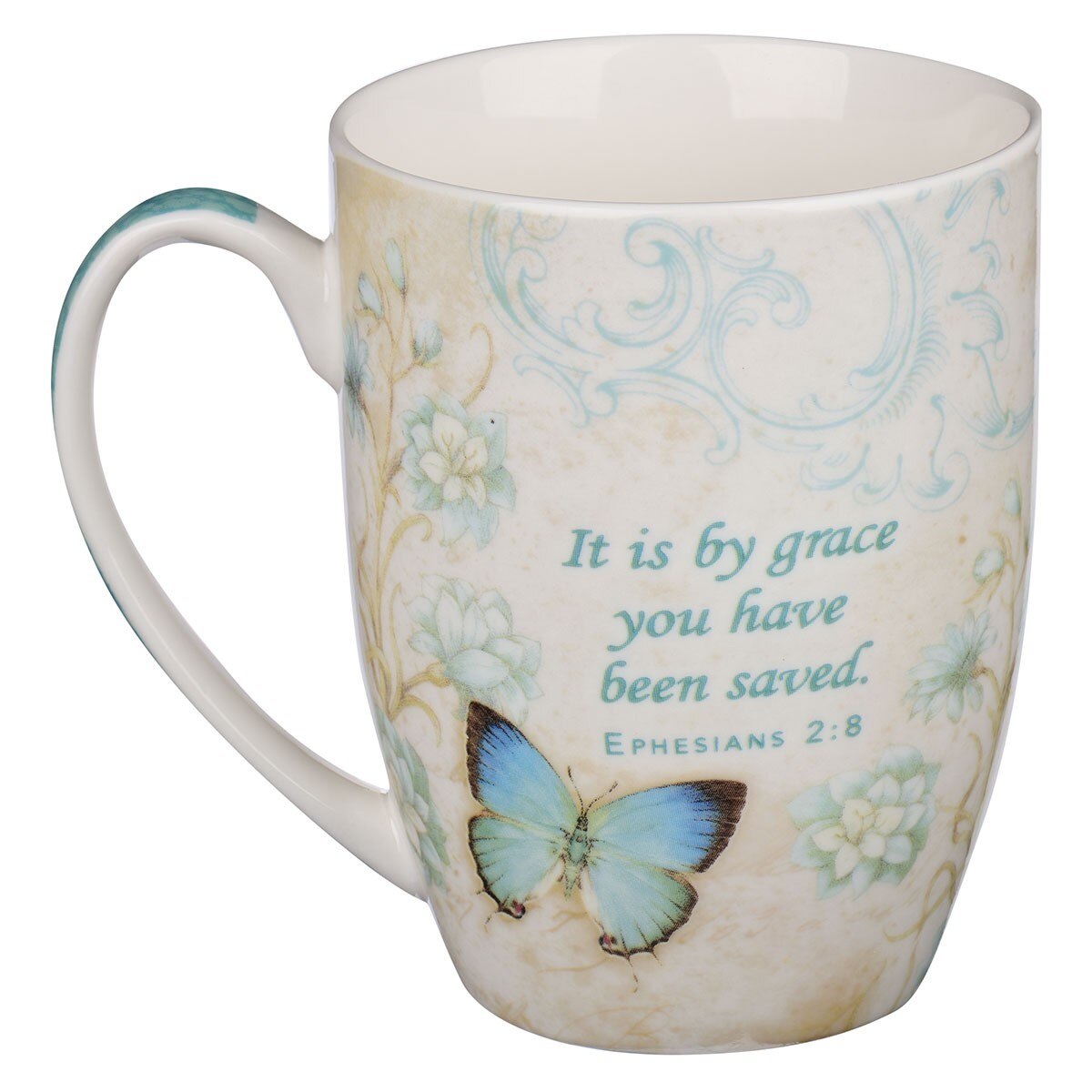 Grace Blue Butterfly Coffee Mug - Ephesians 2:8