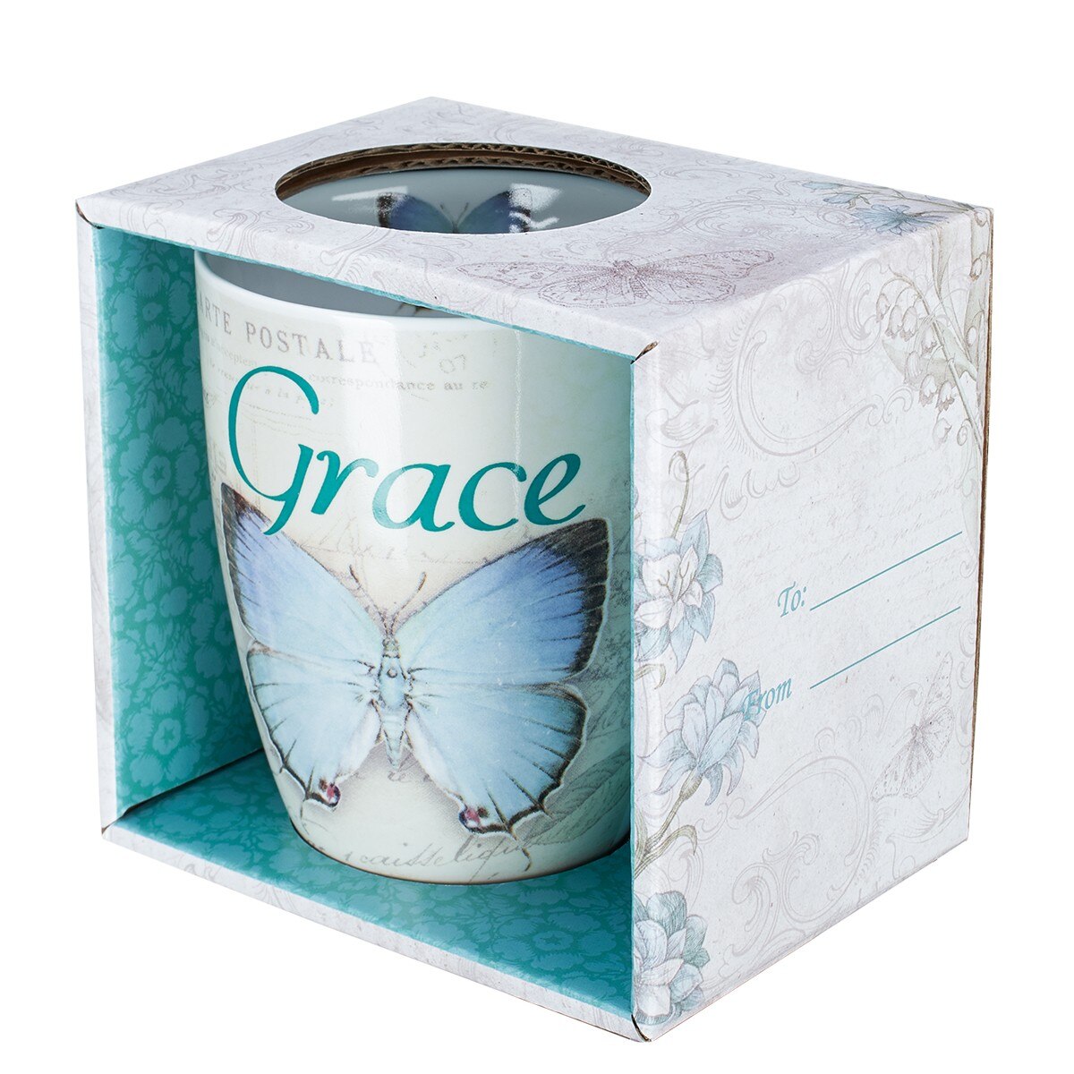 Grace Blue Butterfly Coffee Mug - Ephesians 2:8