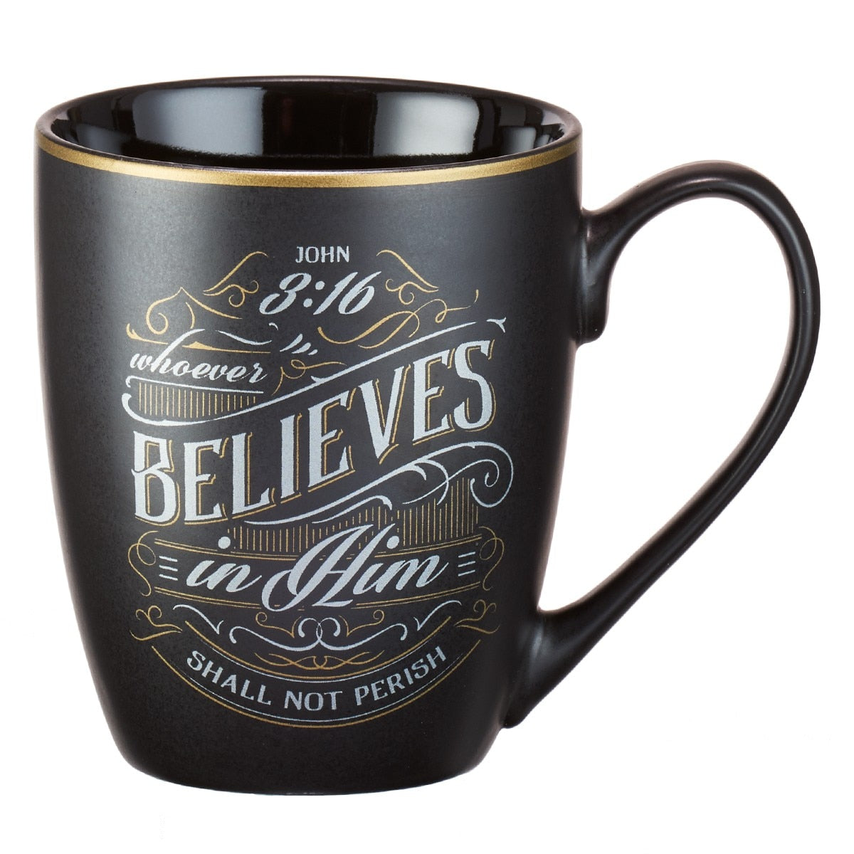 Whoever Believes BlackAnd Gold Ceramic Coffee Mug -  John 3:16