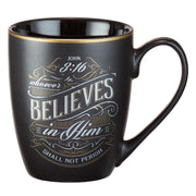 Whoever Believes BlackAnd Gold Ceramic Coffee Mug -  John 3:16