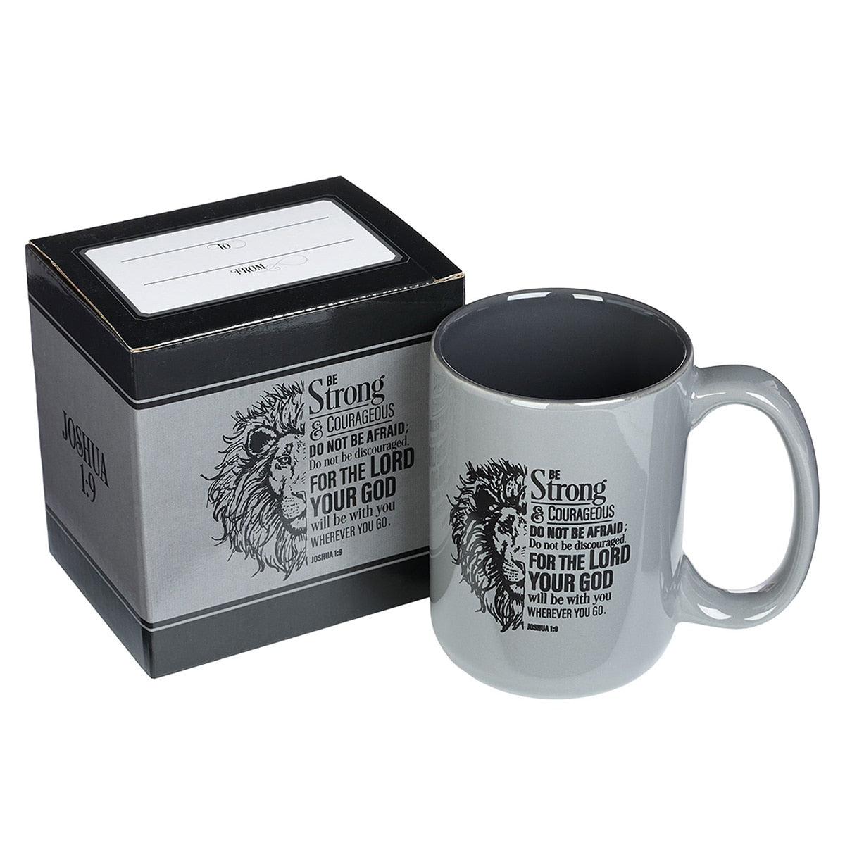 Be Strong Lion Gray Coffee Mug - Joshua 1:9