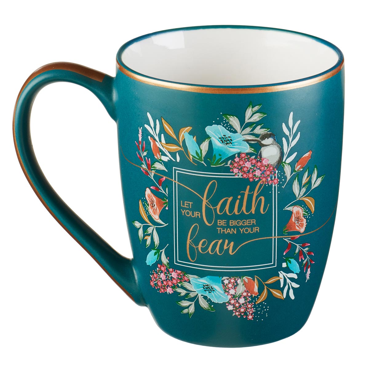 Let Your Faith Be Bigger Than Fear Teal Ceramic Coffee Mug