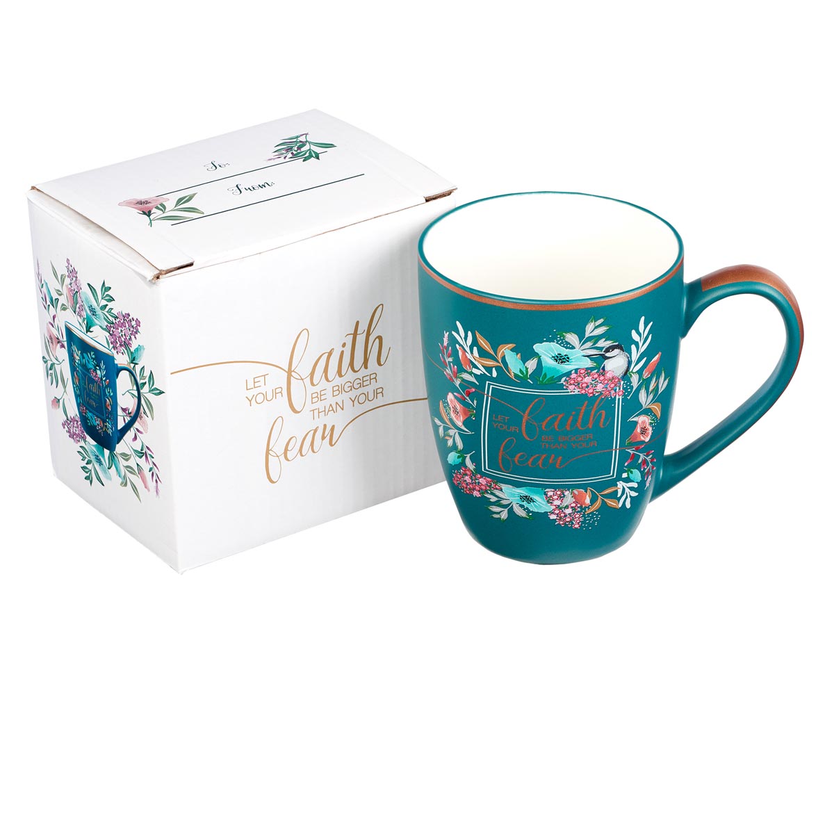 Let Your Faith Be Bigger Than Fear Teal Ceramic Coffee Mug
