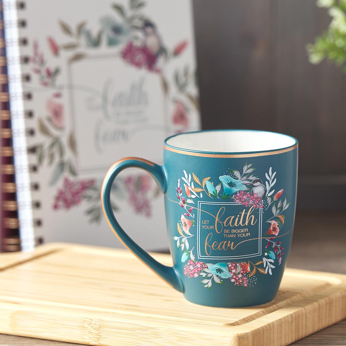 Let Your Faith Be Bigger Than Fear Teal Ceramic Coffee Mug