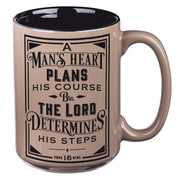 A Man's Heart Brown Ceramic Coffee Mug- Proverbs 16:9