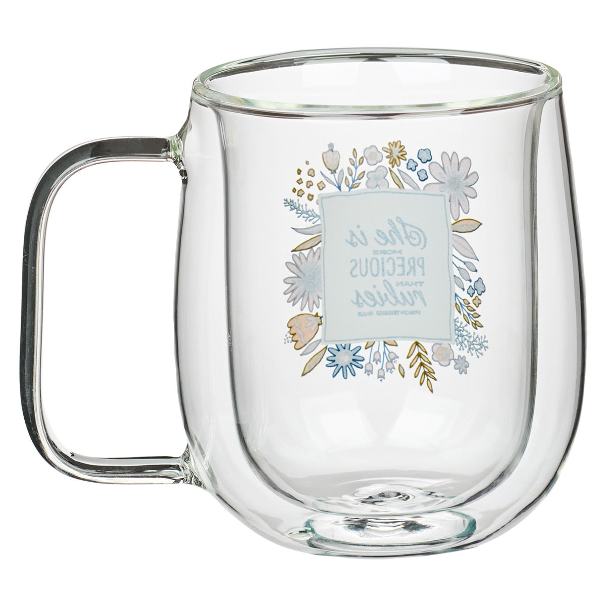 She is More Precious than Rubies Double-walled Glass Mug - Proverbs 3:15