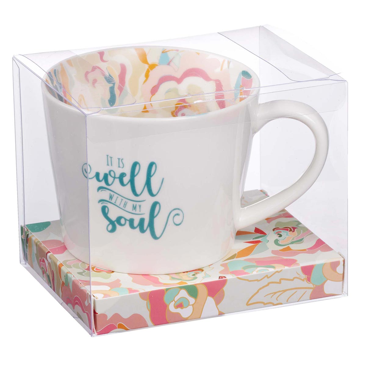 Well With My Soul Ceramic Mug in White with Floral Interior