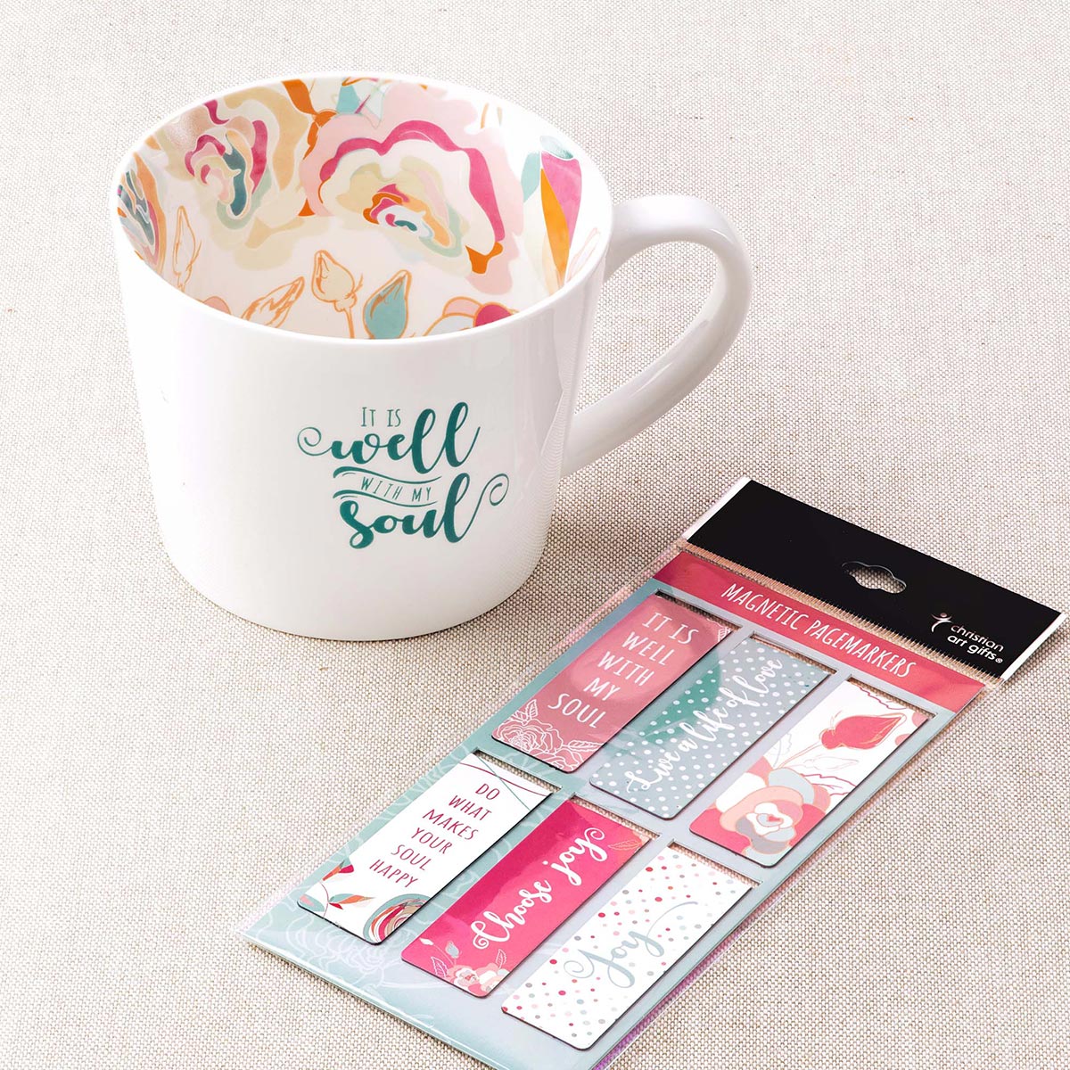 Well With My Soul Ceramic Mug in White with Floral Interior