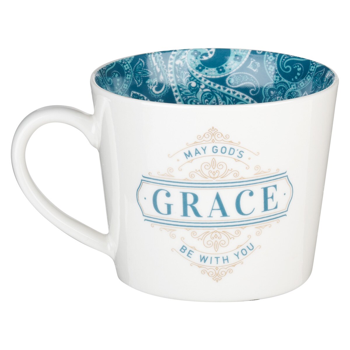 God's Grace Teal Paisley Ceramic Coffee Mug