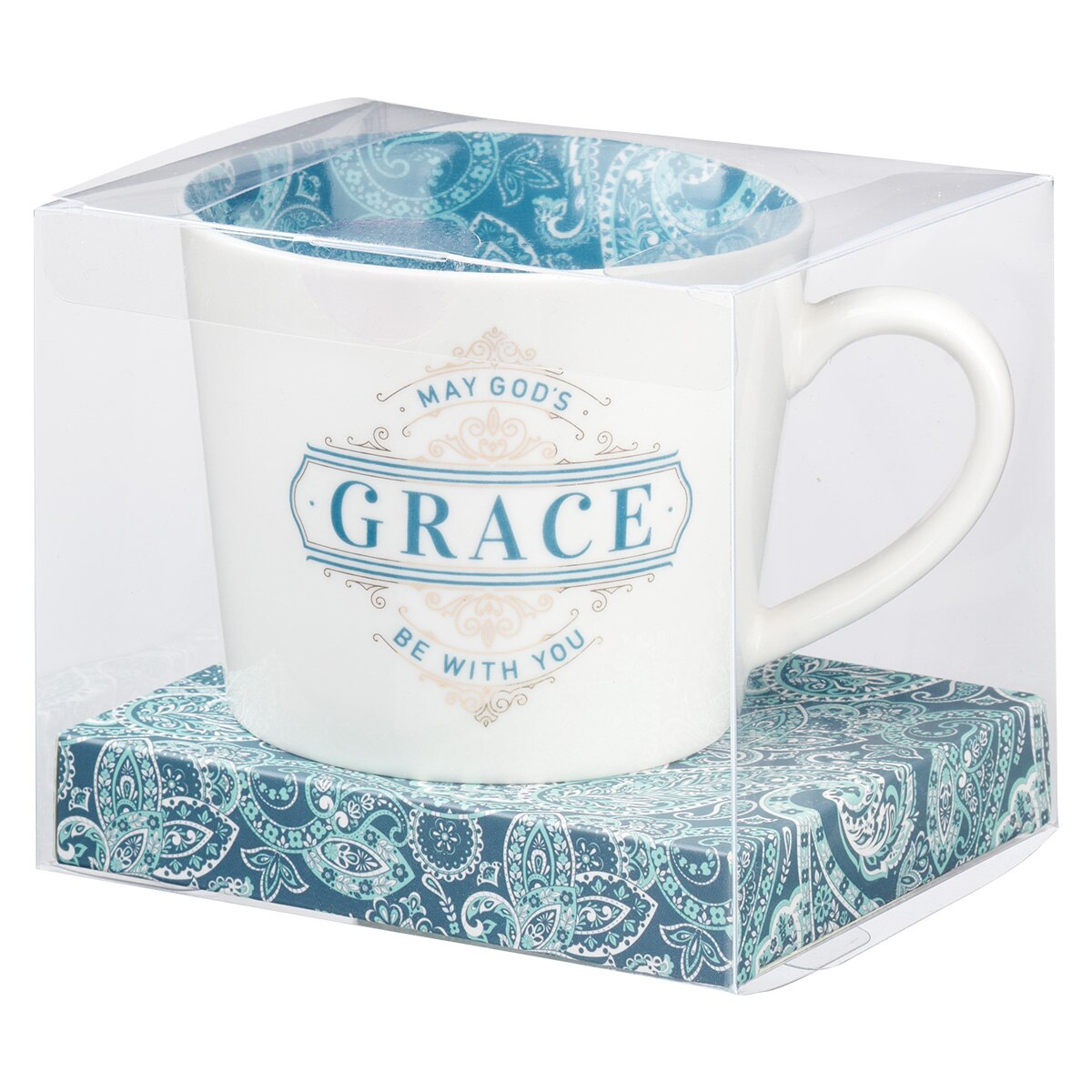 God's Grace Teal Paisley Ceramic Coffee Mug