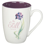 Be Still Purple Bloom Ceramic Coffee Mug – Psalm 46:10