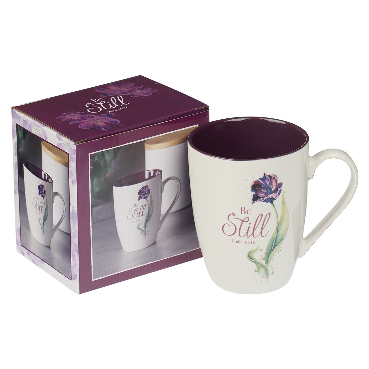 Be Still Purple Bloom Ceramic Coffee Mug – Psalm 46:10