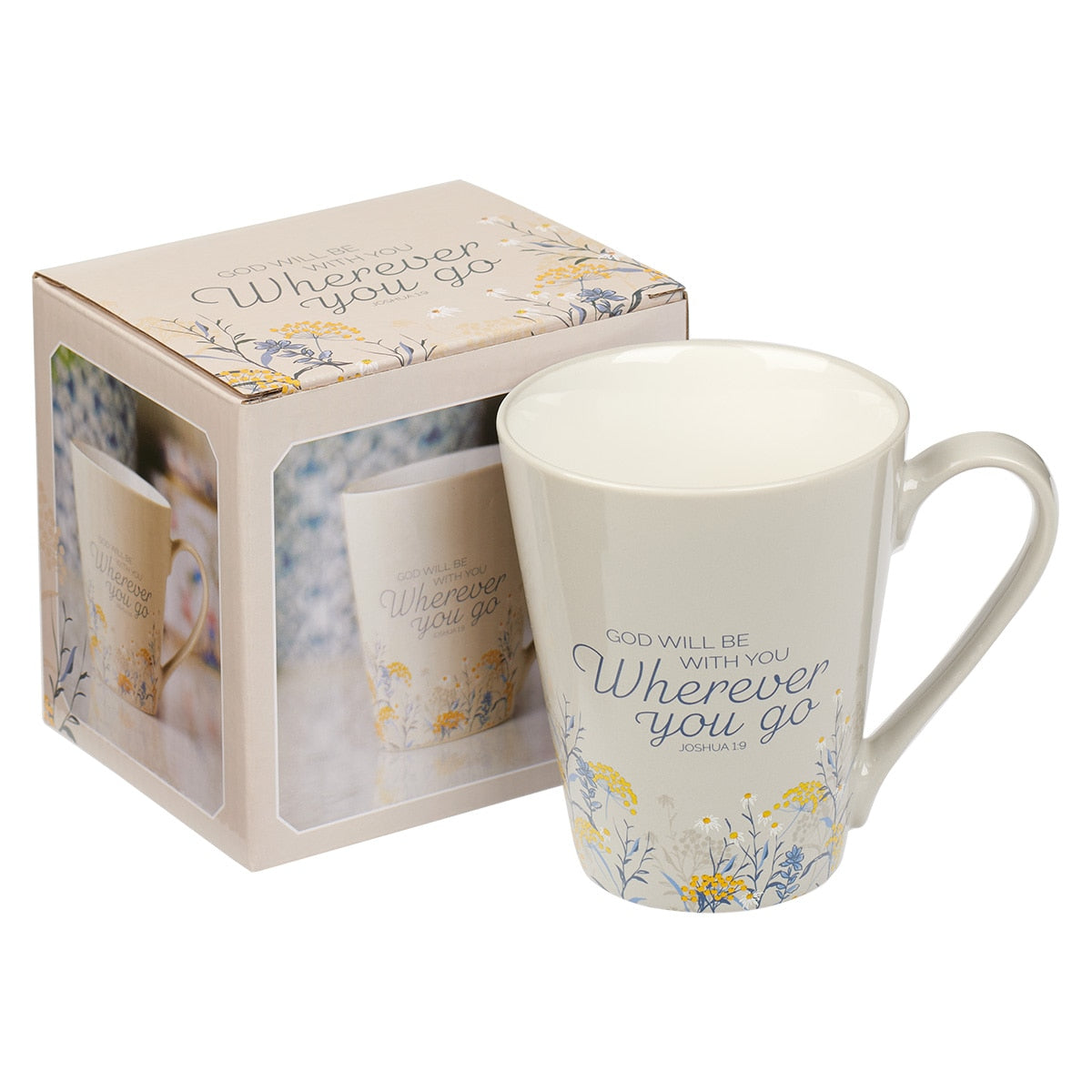 God Will Be With You Taupe Ceramic Coffee Mug – Joshua 1:9