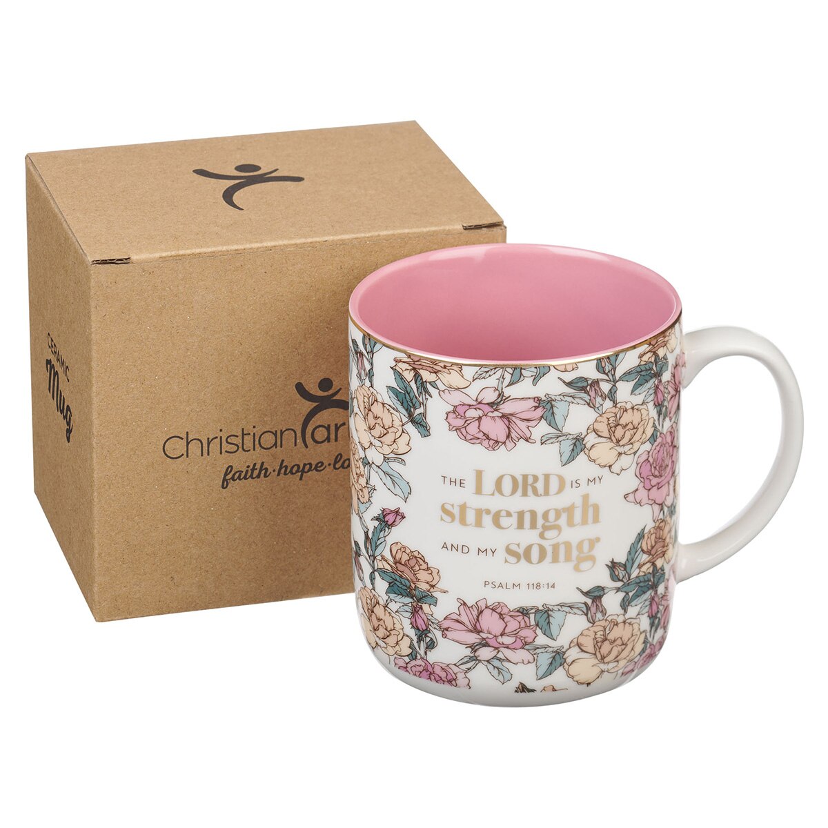 My Strength and My Song Pink Rose Ceramic Coffee Mug - Psalm 118:14