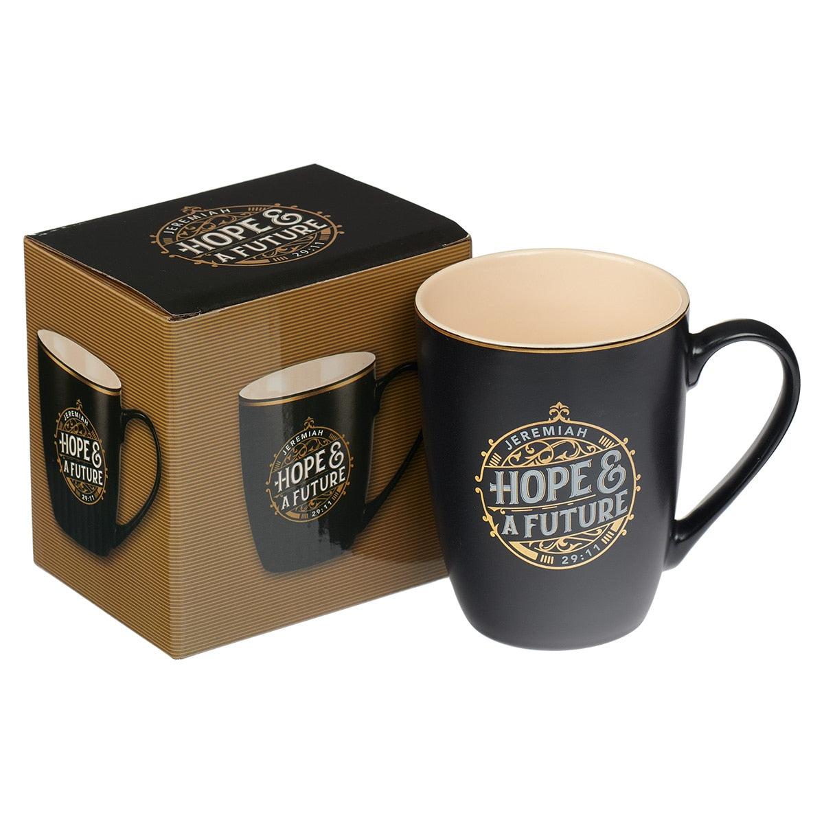 Hope and a Future Black and Gold Ceramic Coffee Mug - Jeremiah 29:11