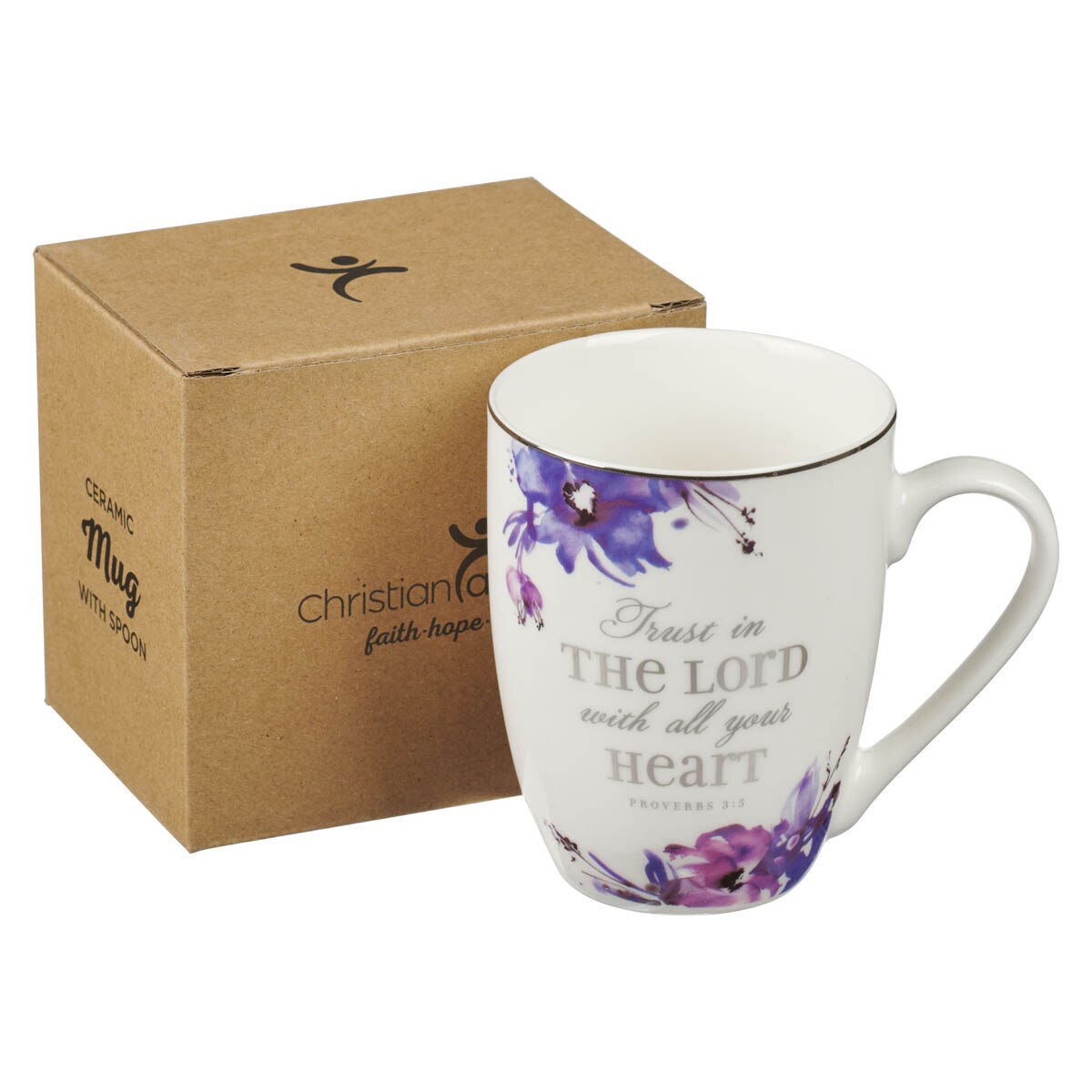 Trust in the Lord Purple Floral Ceramic Coffee Mug - Proverbs 3:5