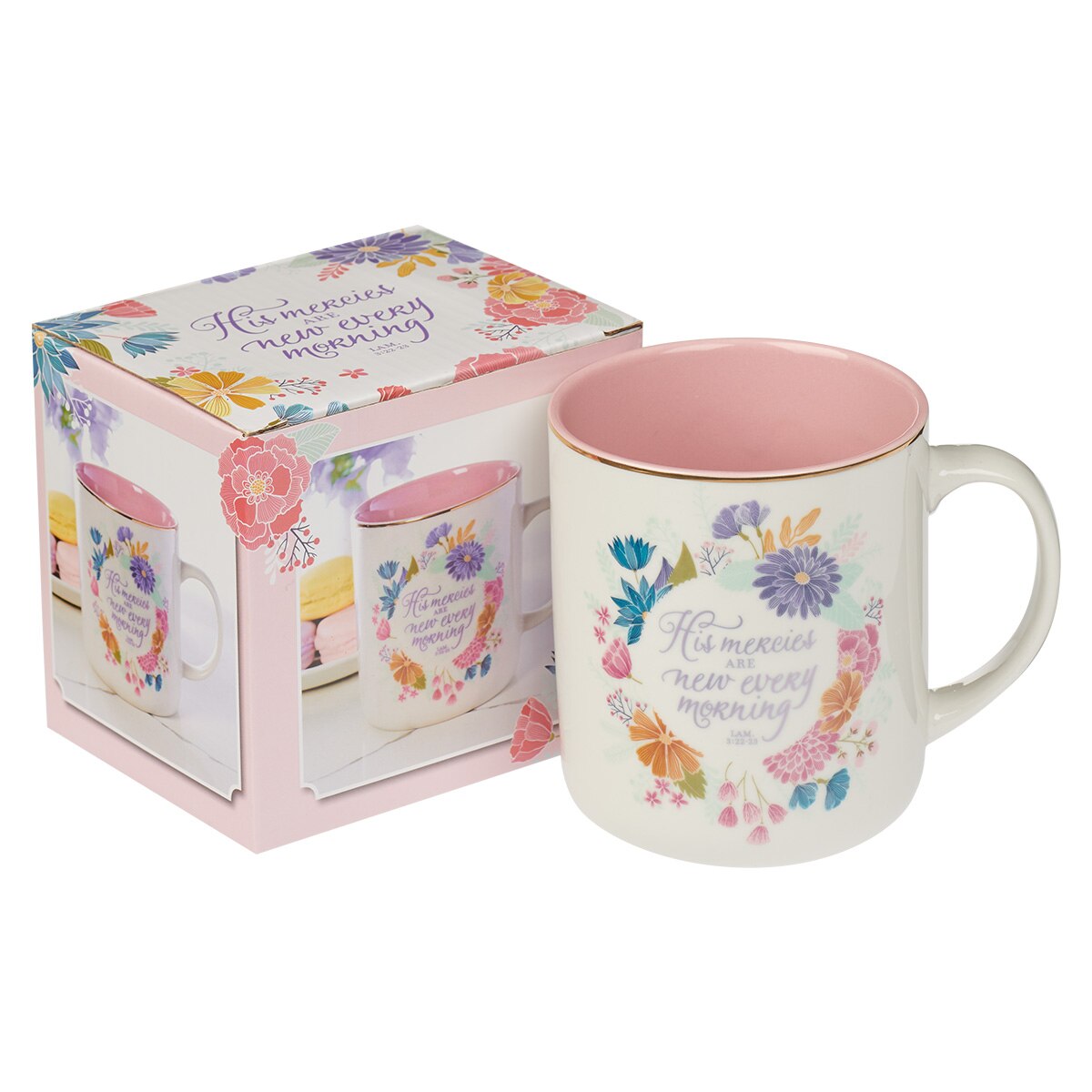 His Mercies Floral Wreath Ceramic Coffee Mug - Lamentations 2:22-23