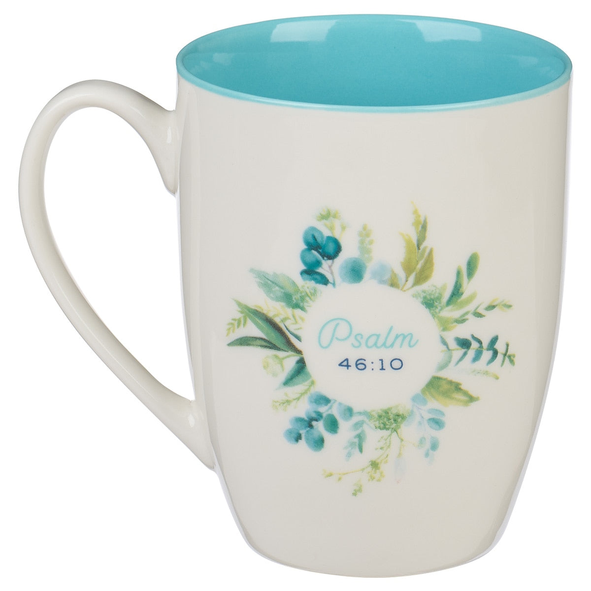 Be Still and Know Teal Floral Ceramic Coffee Mug - Psalm 46:10