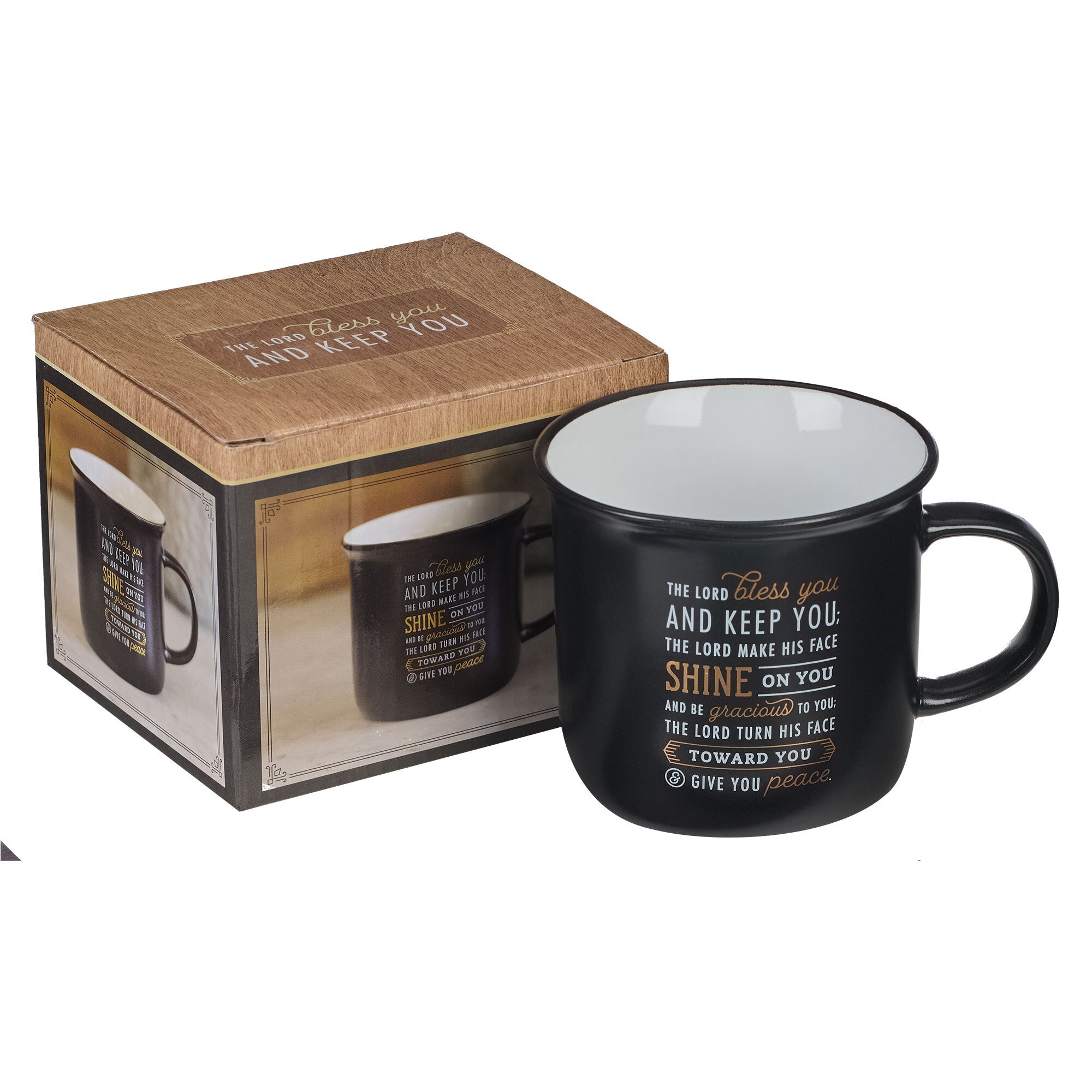 Bless You and Keep You Black and Gold Camp-style Ceramic Coffee Mug - Numbers 6:24-26