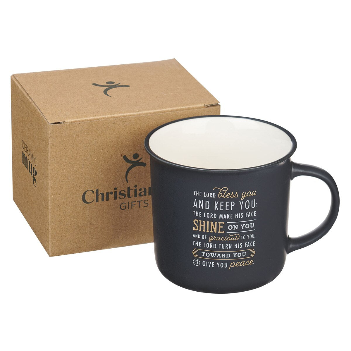 Bless You and Keep You Black and Gold Camp-style Ceramic Coffee Mug - Numbers 6:24-26