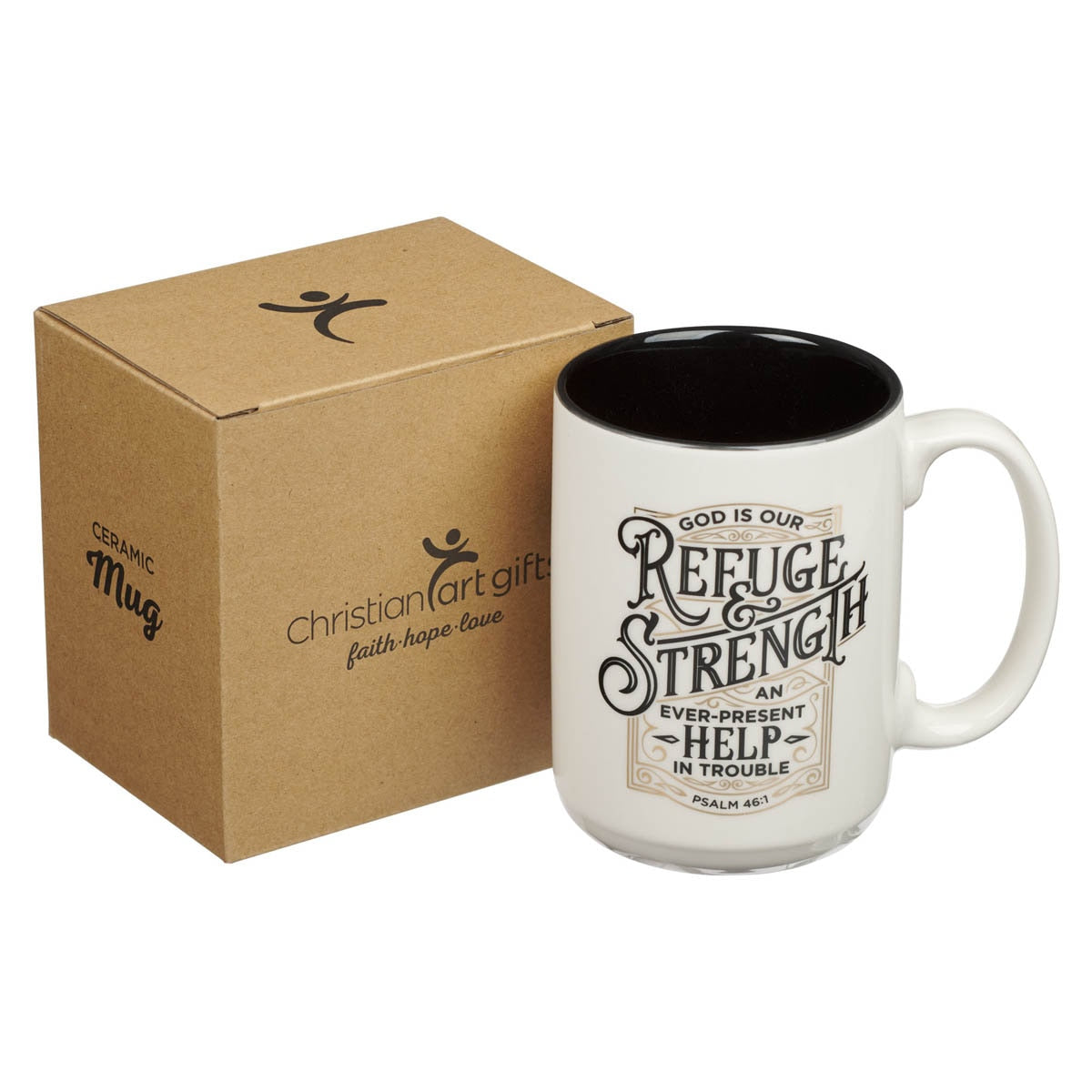 Refuge and Strength White Ceramic Coffee Mug - Psalm 46:1