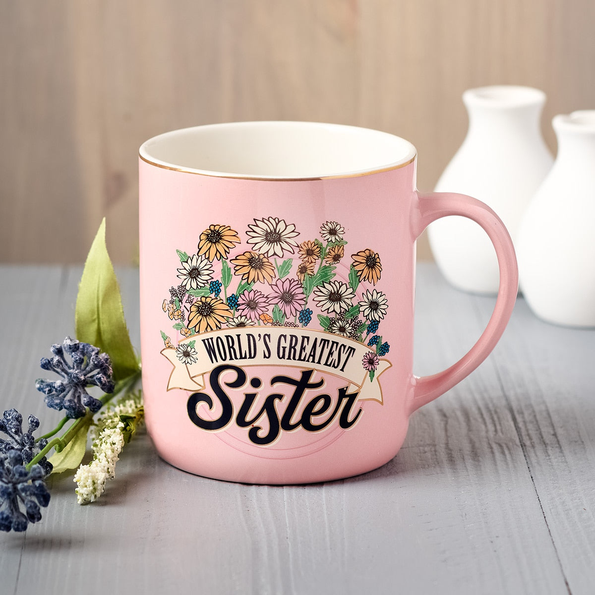 World's Greatest Sister Pink Daises Ceramic Coffee Mug