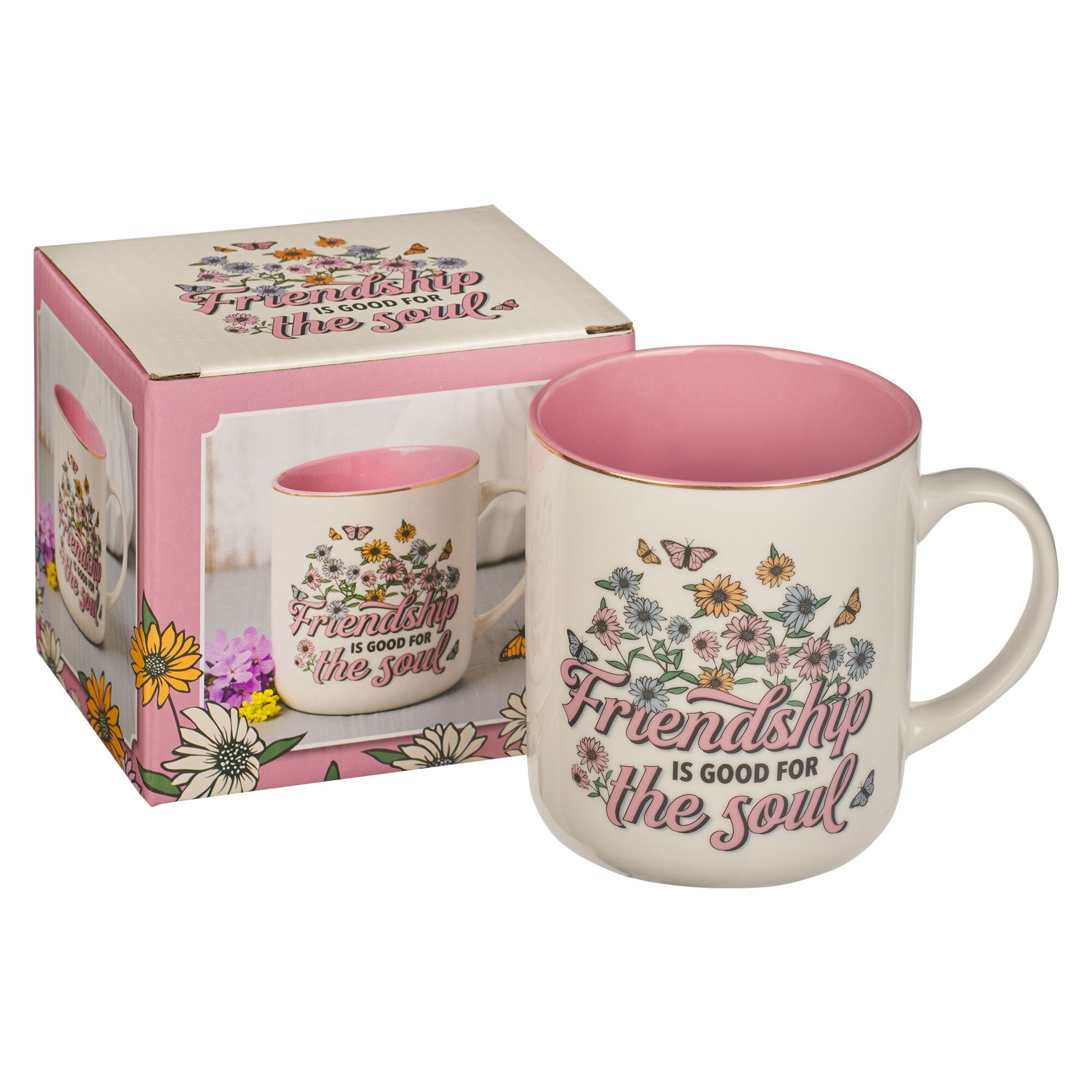 Friendship is Good for the Soul White Daisy Ceramic Coffee Mug