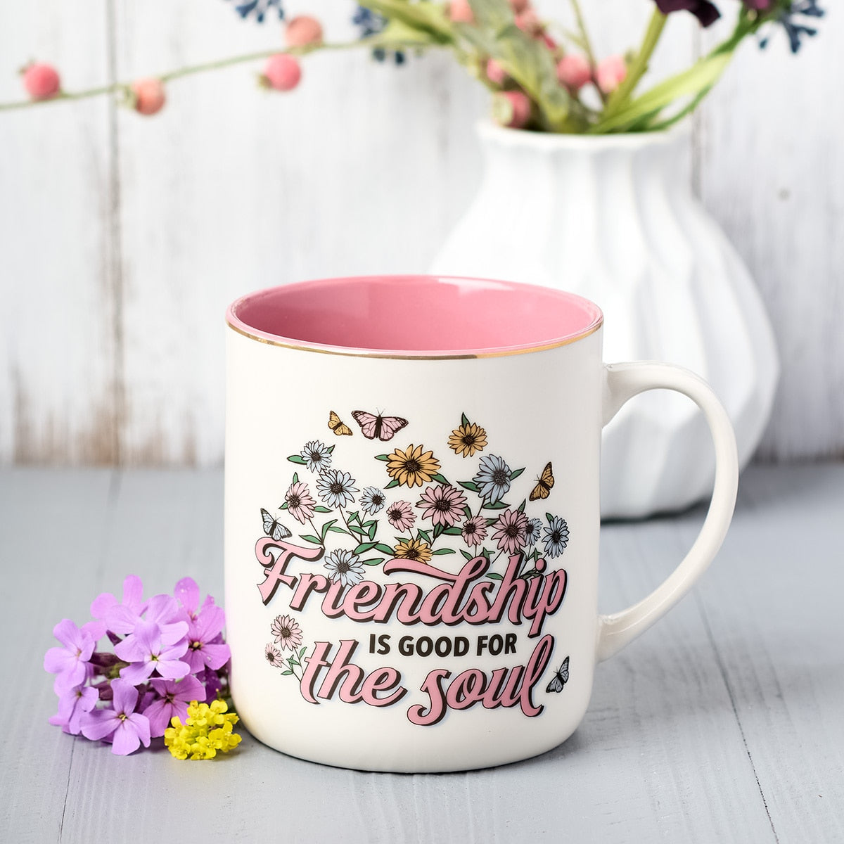 Friendship is Good for the Soul White Daisy Ceramic Coffee Mug