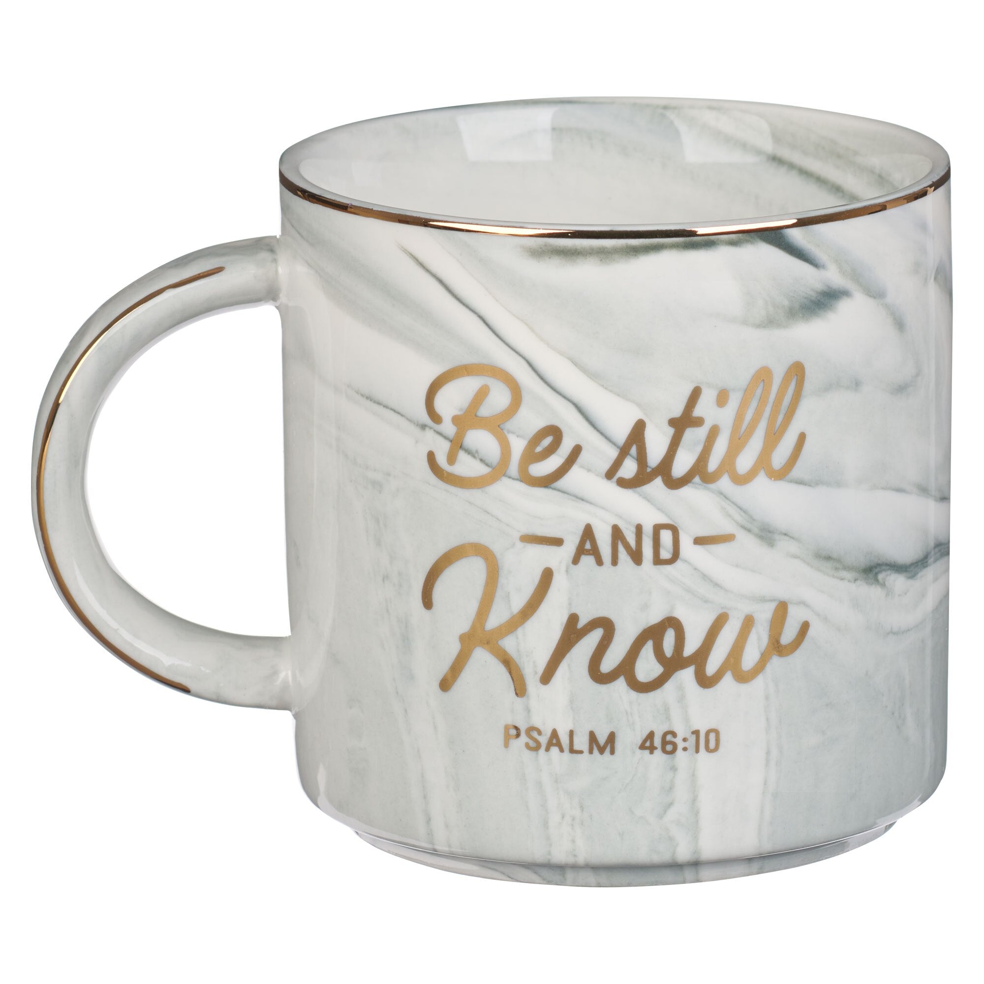 Be Still White Marbled Ceramic Coffee Mug - Psalm 46:10