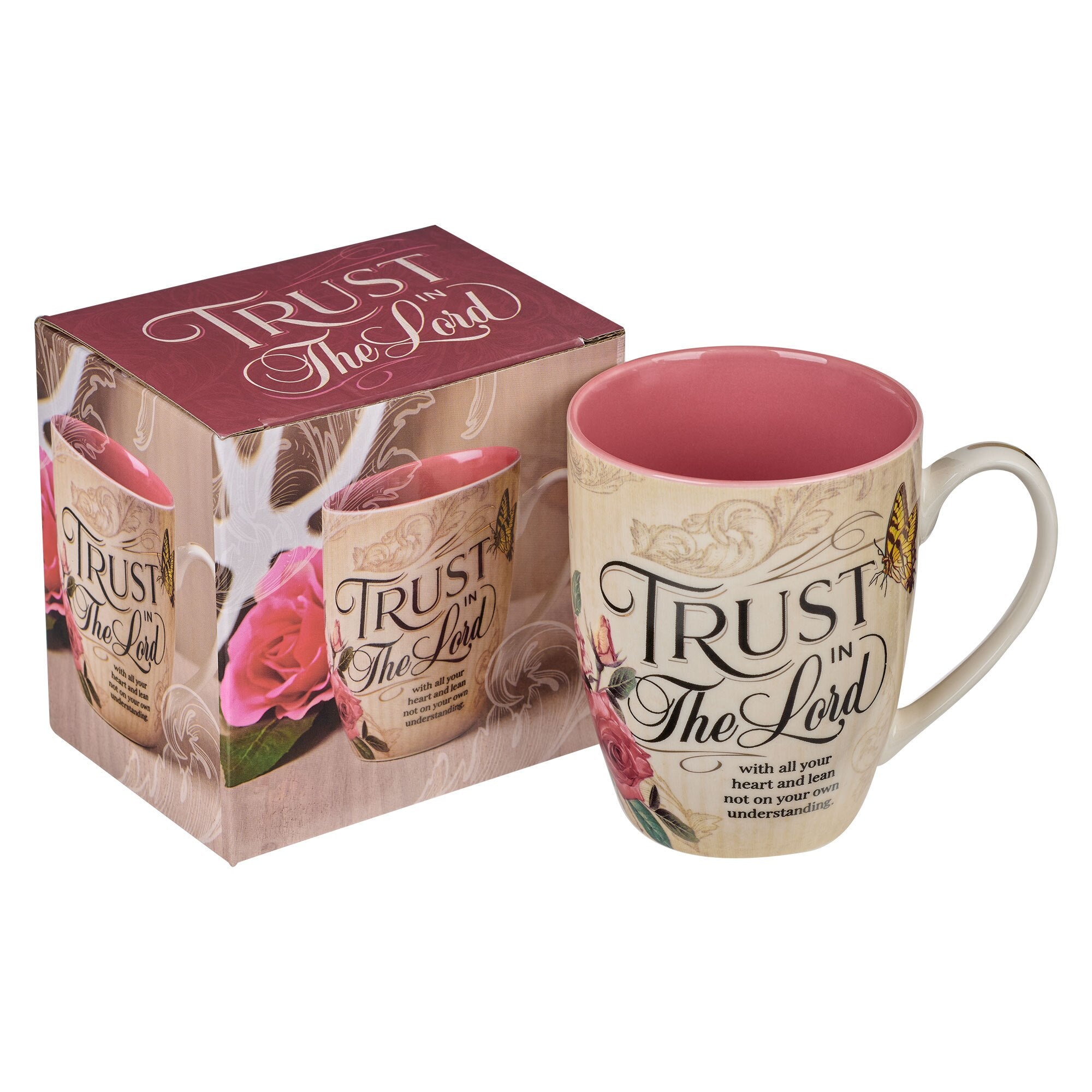 Trust In The Lord Blush Pink Floral Ceramic Mug - Proverbs 3:5
