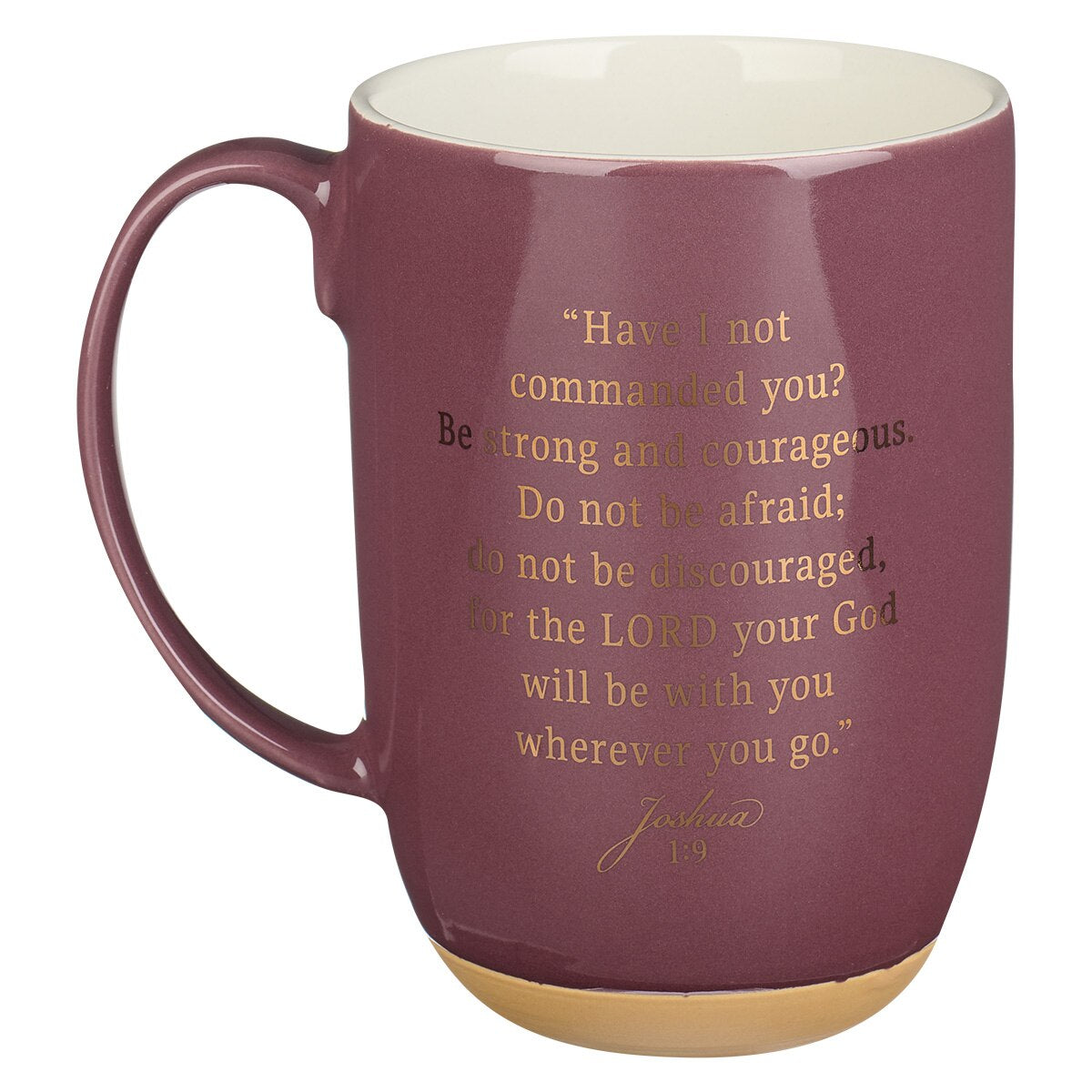 Be Strong and Courageous Pink Ceramic Coffee Mug with Exposed Clay Base - Joshua 1:9