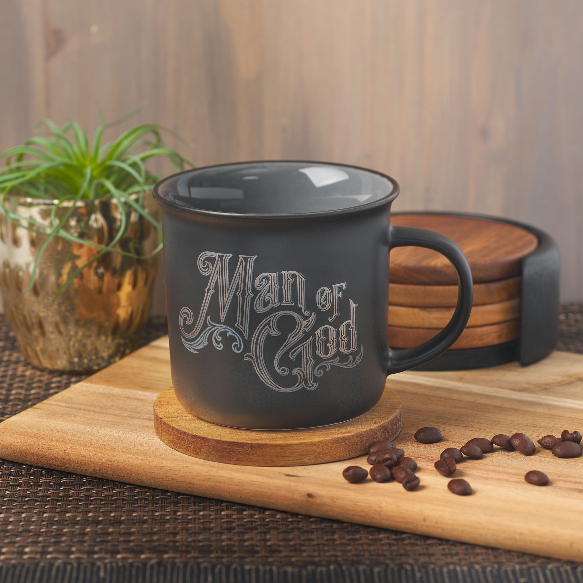 Charcoal Gray Man of God Ceramic Coffee Mug - 1 Timothy 6:11