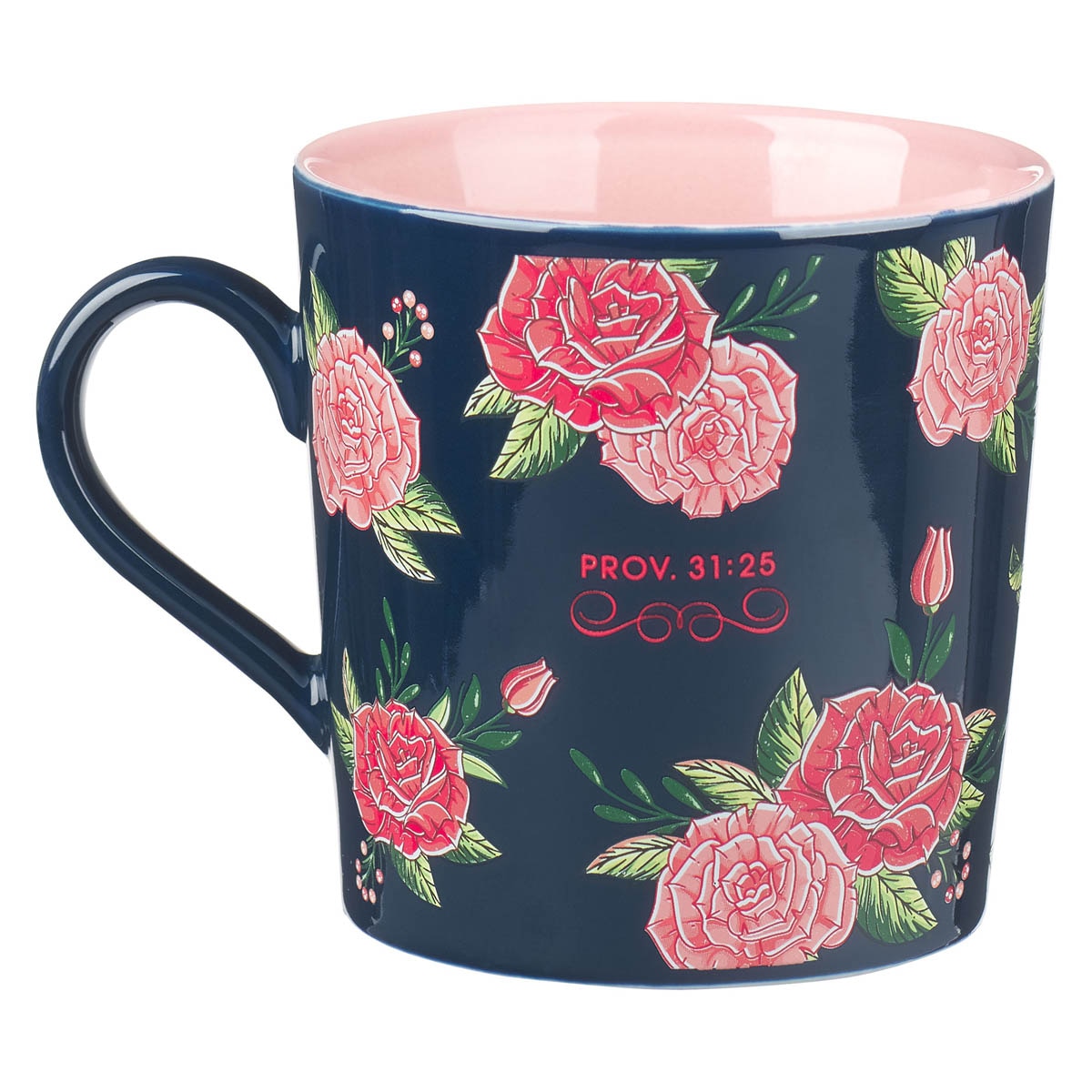 Strength and Dignity Pink Roses Ceramic Coffee Mug - Proverbs 31:25