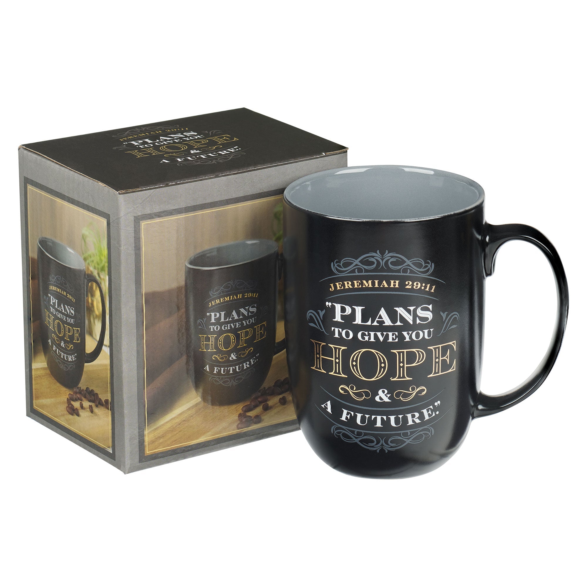 Plans for Hope and a Future Black Ceramic Coffee Mug - Jeremiah 29:11