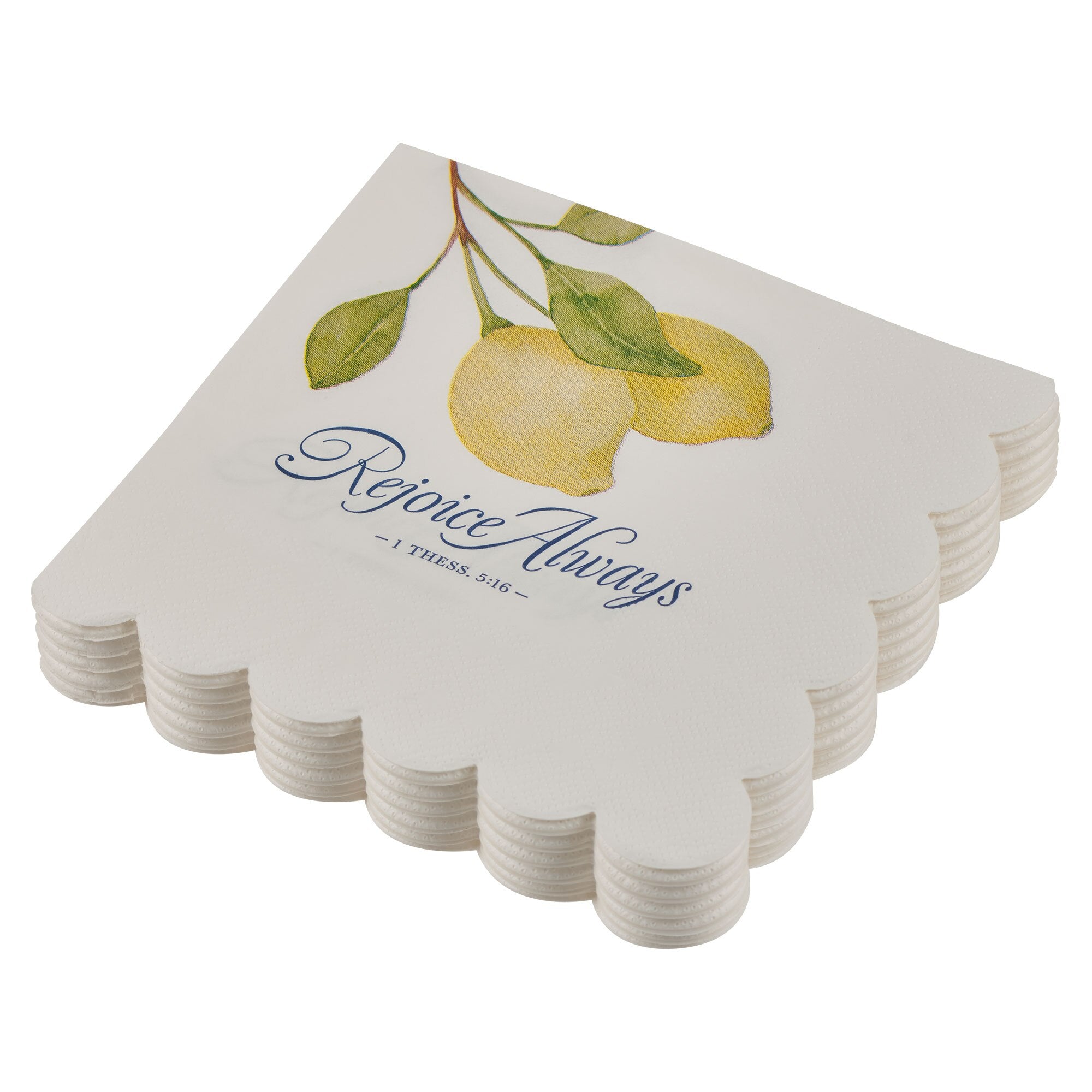 Rejoice Always Lemon White Scalloped Paper Napkins - 1 Thessalonians 5:16