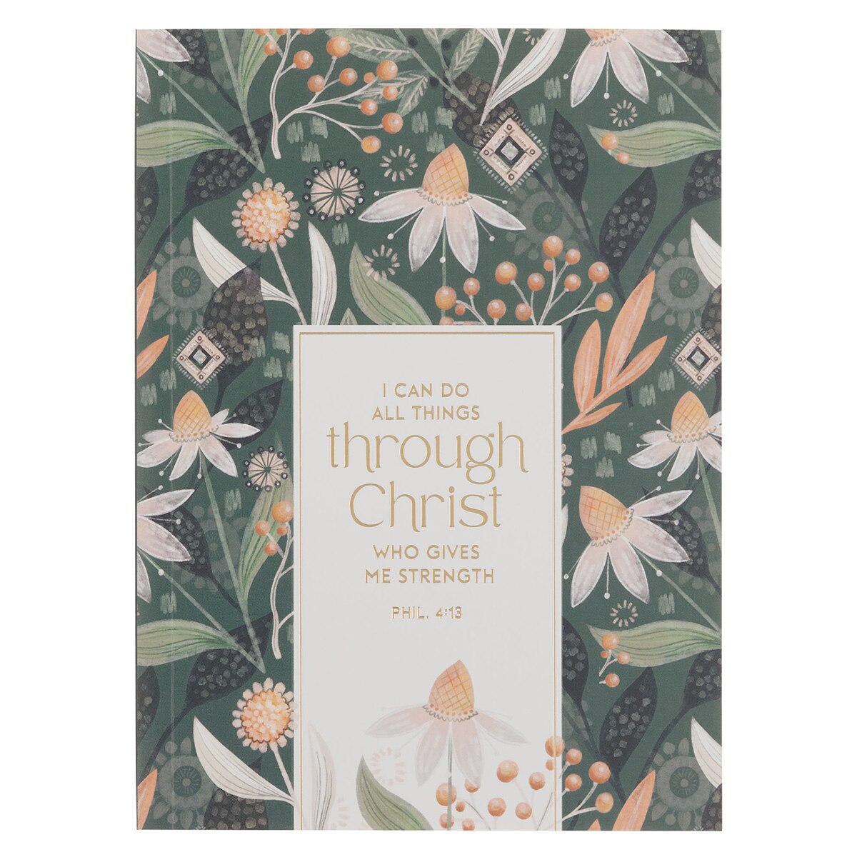The Through Christ Green Floral Medium Notebook - Philippians 4:13
