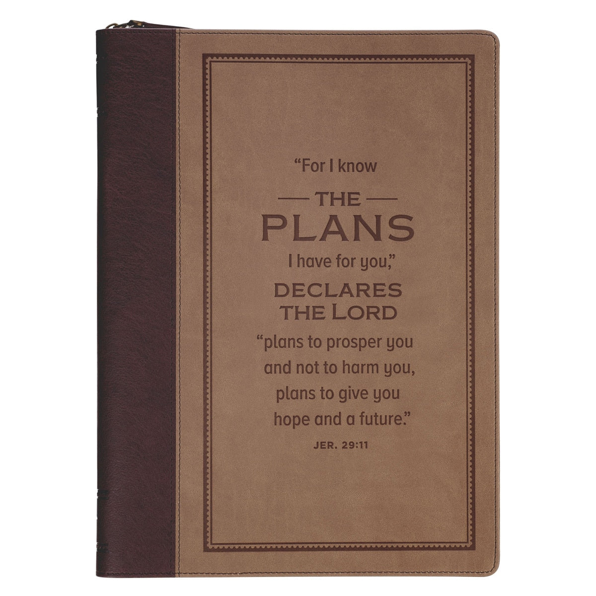 The Plans Cocoa Brown and Taupe Faux Leather Executive Padfolio - Jeremiah 29:11